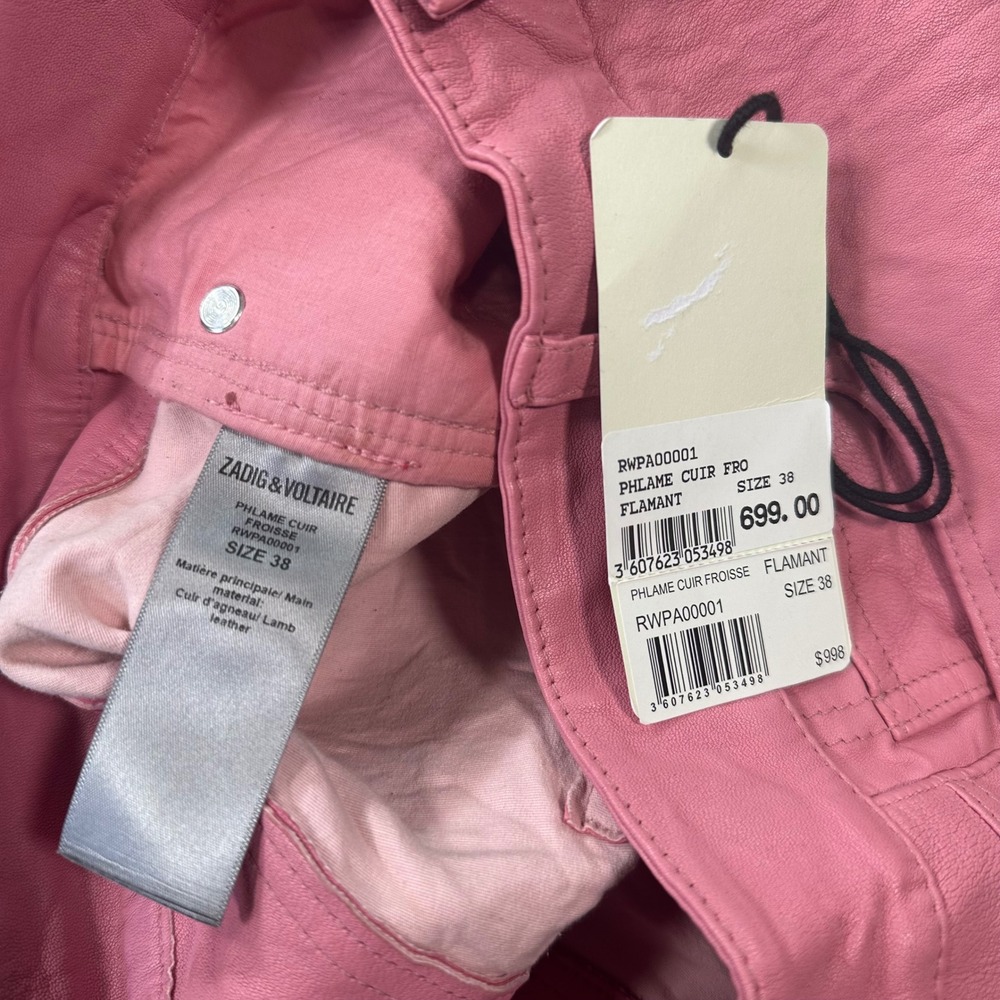 Zadig & Voltaire Women Phlame Crinkled Leather Skinny Pants Pink Size 38 US M - Picture 10 of 10